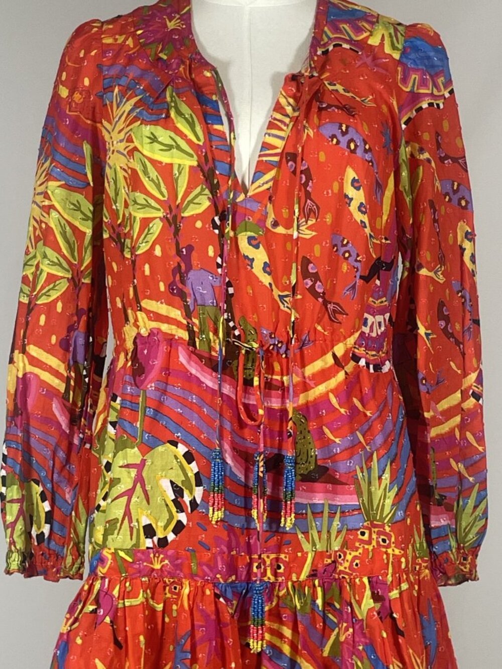 Farm Rio Magic Forest Tiered Long Sleeve Dress